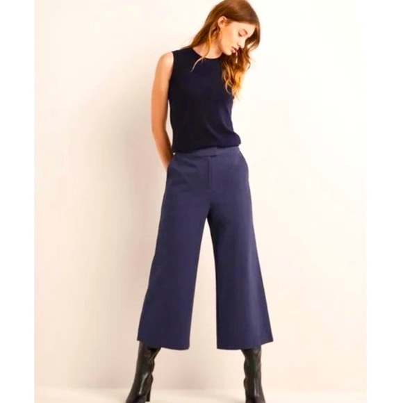 Boden Jersey Wide Leg High Rise Culottes Pants in Navy Blue 4 Petite - Picture 1 of 11